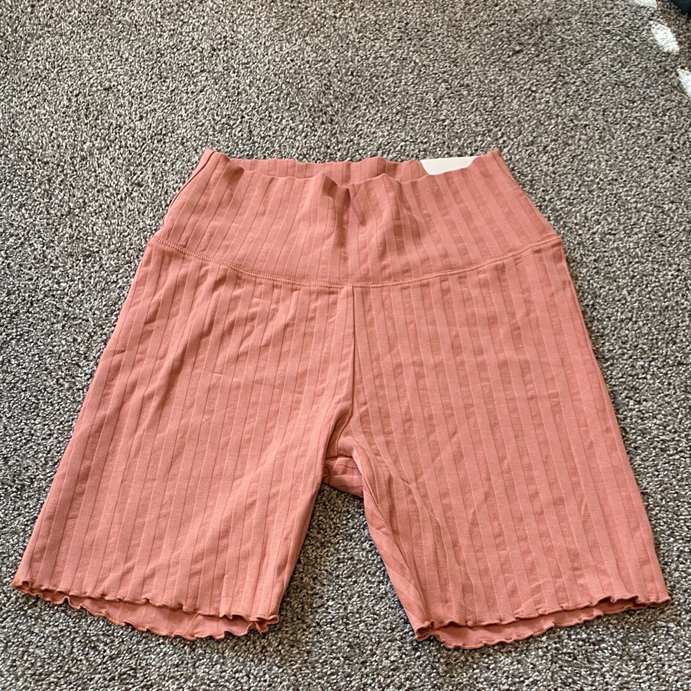 aerie Ribbed High-Waist Biker Shorts in Dusty Rose